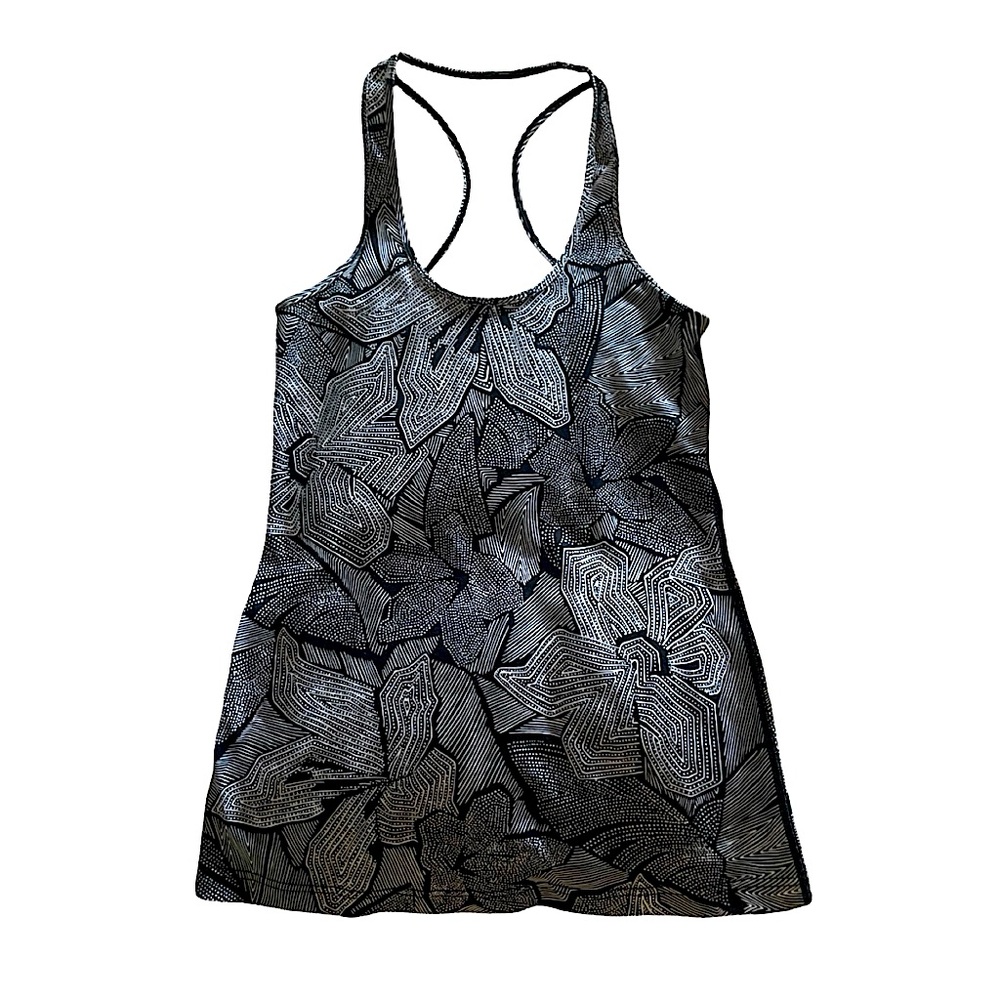 Lululemon Racerback Tank Black/White Flower Size 10